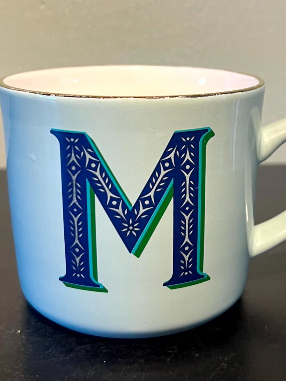 OPALHOUSE Letter M Monogram Initial Mint Green Blue Metallic Gold Ceramic Mug
